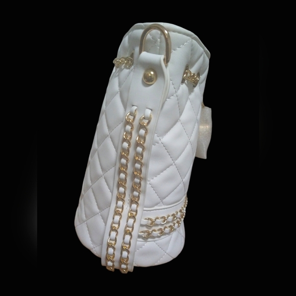 Quilted Gold Chain Accented Designer Fashion Bucket Bag - Picture 3 of 5